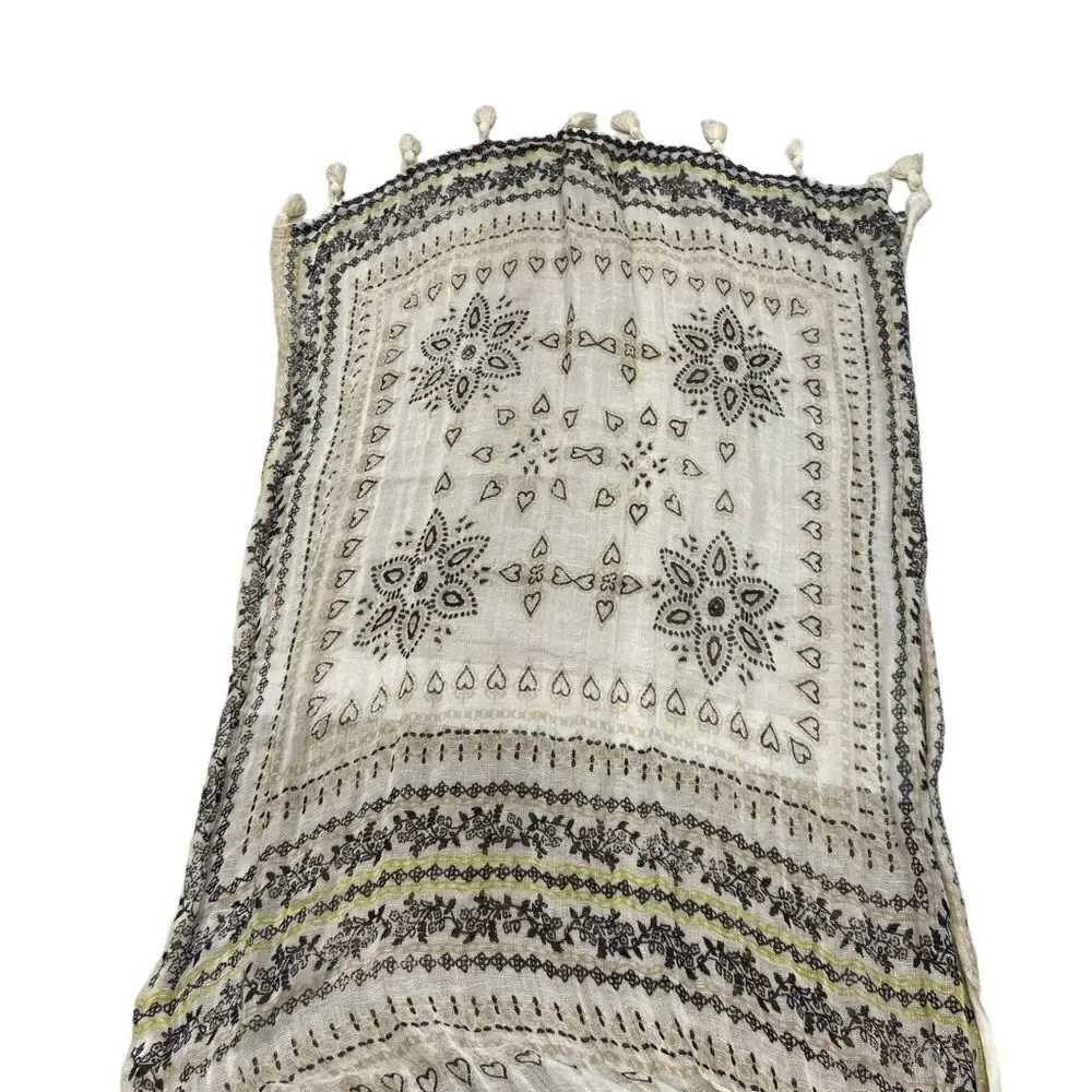 Ladies Long Tassel End Gauzy Boho Print Scarf Appr‎ 30” x 77”